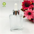 Frasco de perfume de vidro cosmético vazio claro do conta-gotas de borracha 50ml quadrado claro